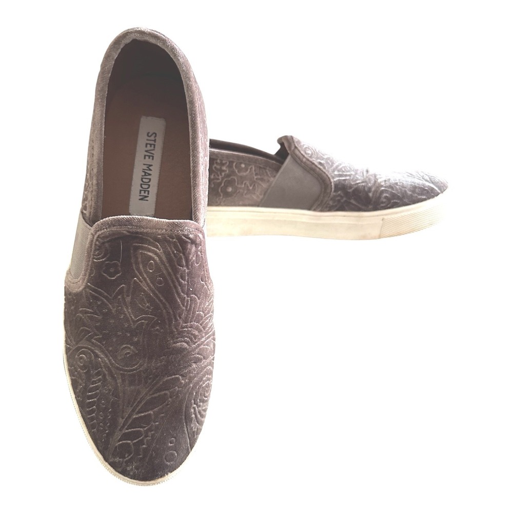 Steve Madden Embossed Velvet Slip‎ On Sneakers Casual Shoes Brown Size 7.5